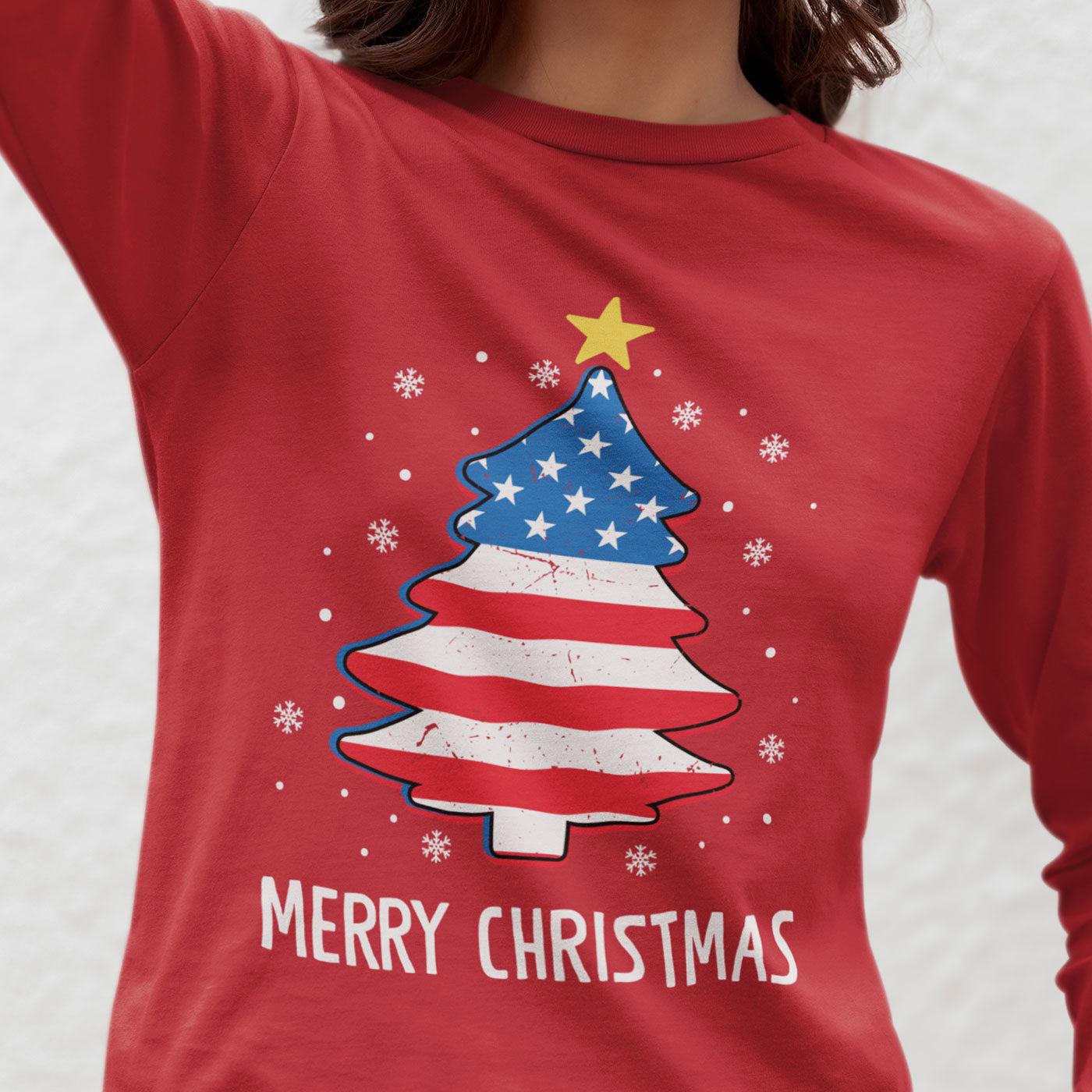 Patriotic Merry Christmas | American Flag Christmas Tree | Unisex Long Sleeve